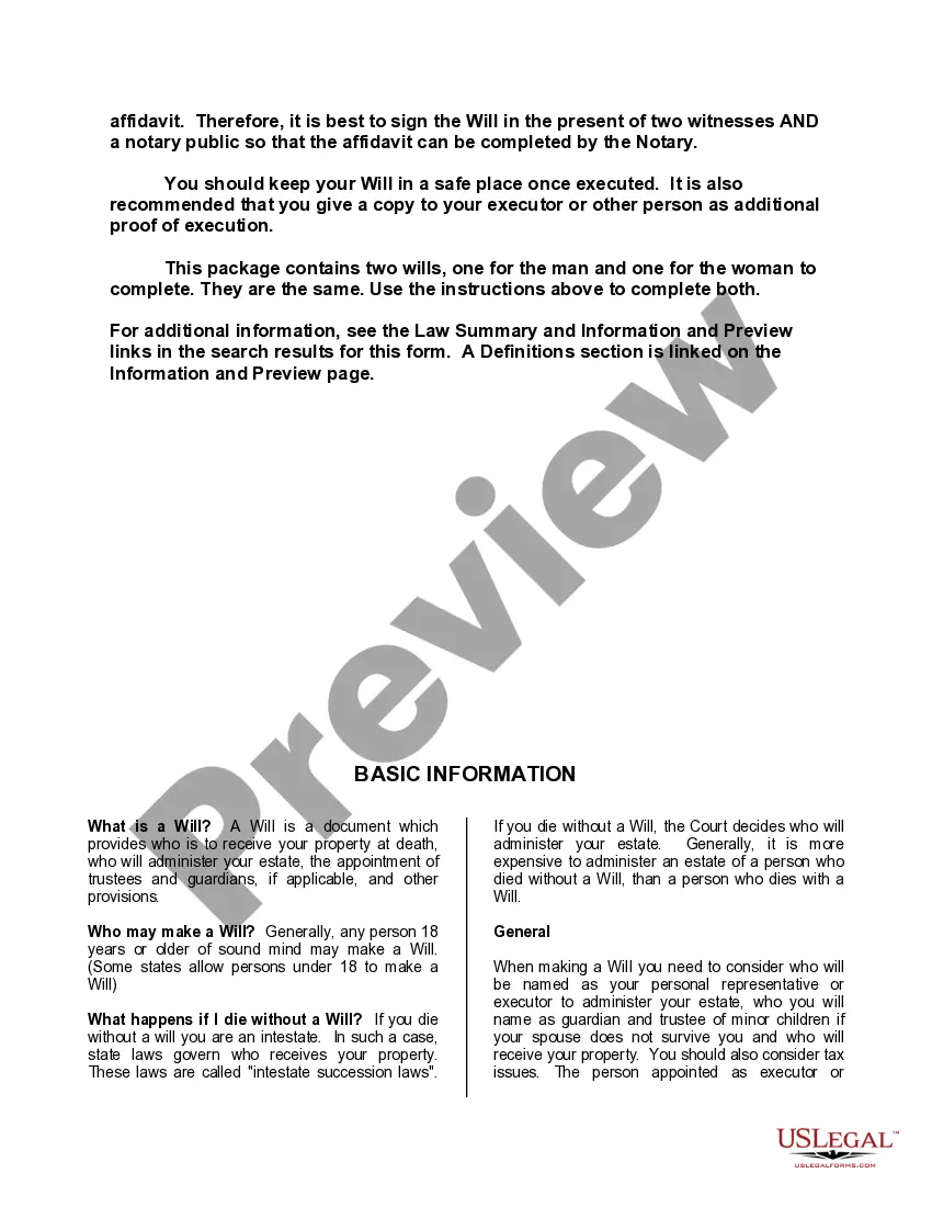 Preview Mutual Wills containing Last Will and Testaments for Man and Woman living together not Married with No Children