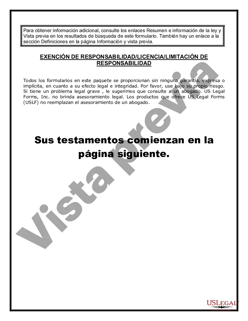 Preview Paquete de Testamentos Mutuos de Últimas Voluntades y Testamentos para Personas Solteras que conviven con Hijos Adultos
