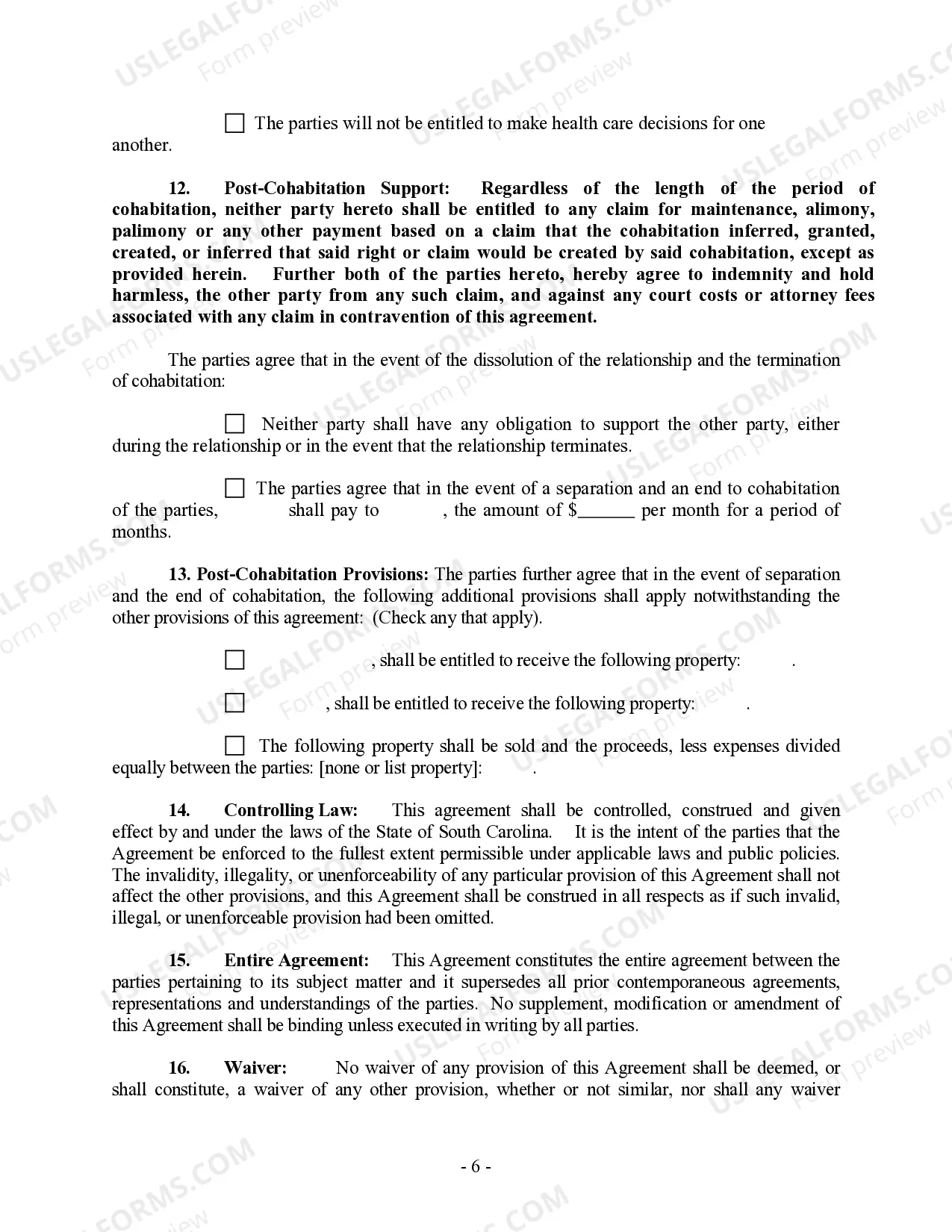 Preview Non-Marital Cohabitation Living Together Agreement