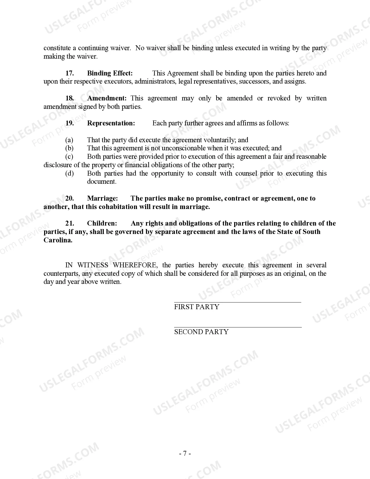 Preview Non-Marital Cohabitation Living Together Agreement