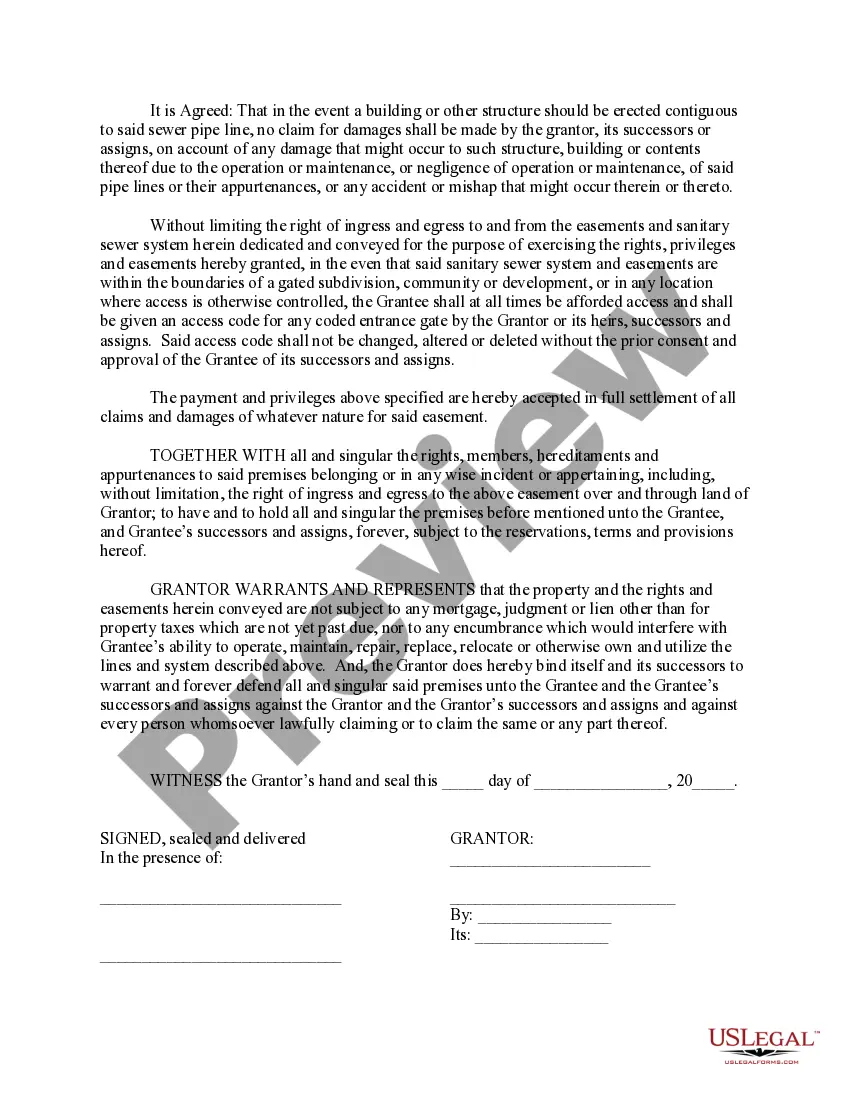 Preview Dedication and Conveyance of Sanitary Sewer Lines and Easement