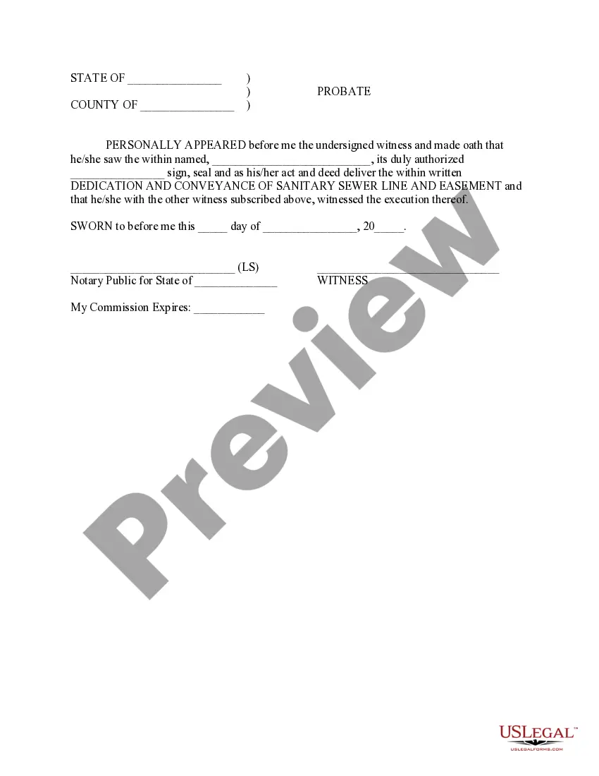 Preview Dedication and Conveyance of Sanitary Sewer Lines and Easement