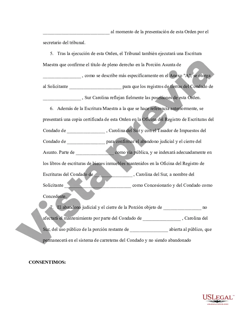 Preview Orden de consentimiento para abandono judicial y cierre de carretera