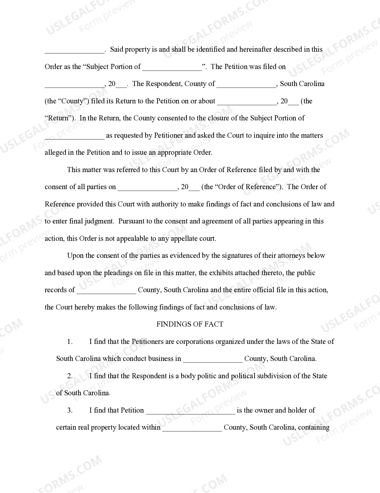 Preview Consent Order for Judicial Abandonment and Road Closure