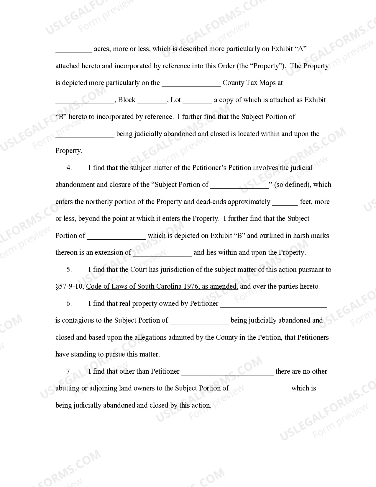 Preview Consent Order for Judicial Abandonment and Road Closure