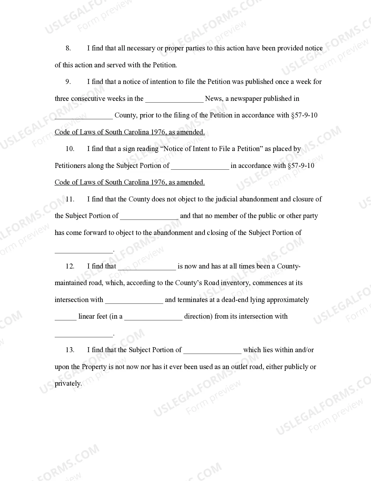 Preview Consent Order for Judicial Abandonment and Road Closure