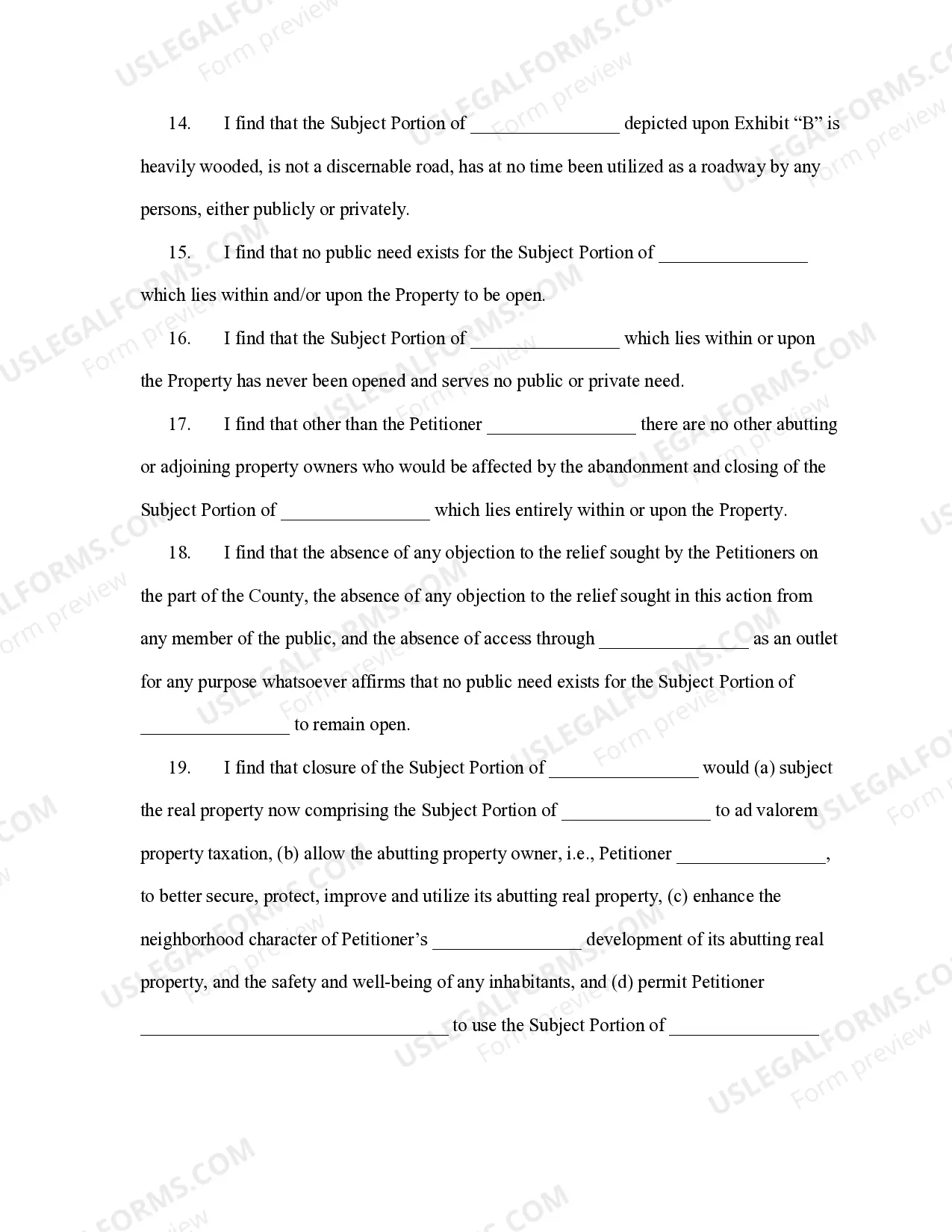 Preview Consent Order for Judicial Abandonment and Road Closure