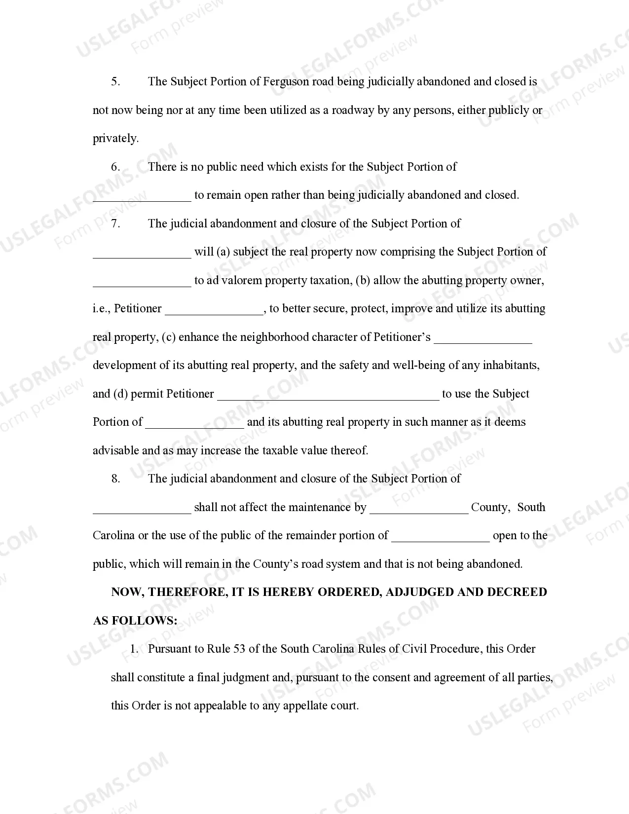 Preview Consent Order for Judicial Abandonment and Road Closure