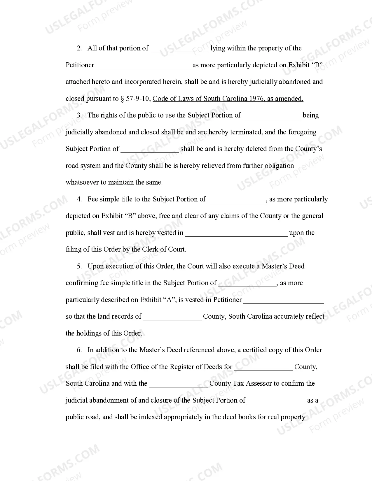 Preview Consent Order for Judicial Abandonment and Road Closure