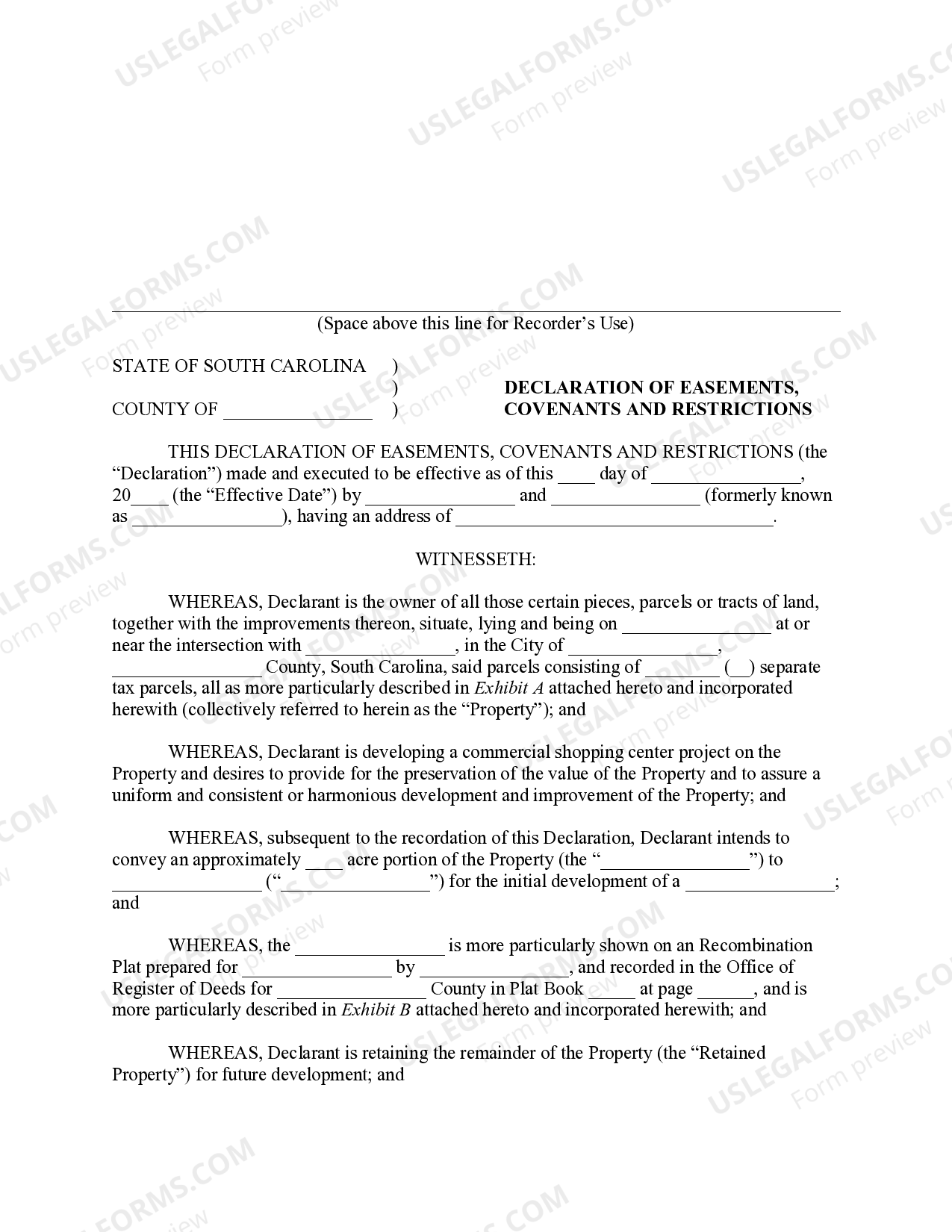 South Carolina Declaration of Easements South Carolina Easements US