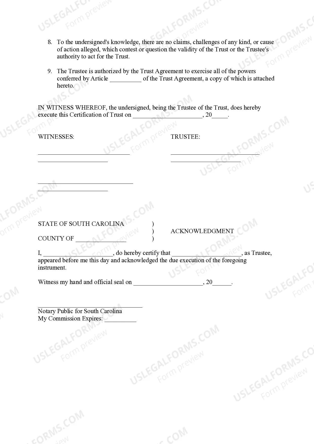 Preview Certification of Trust