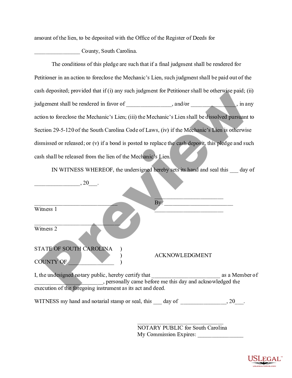 page 1 Cash Bond to Discharge Mechanic's Lien preview