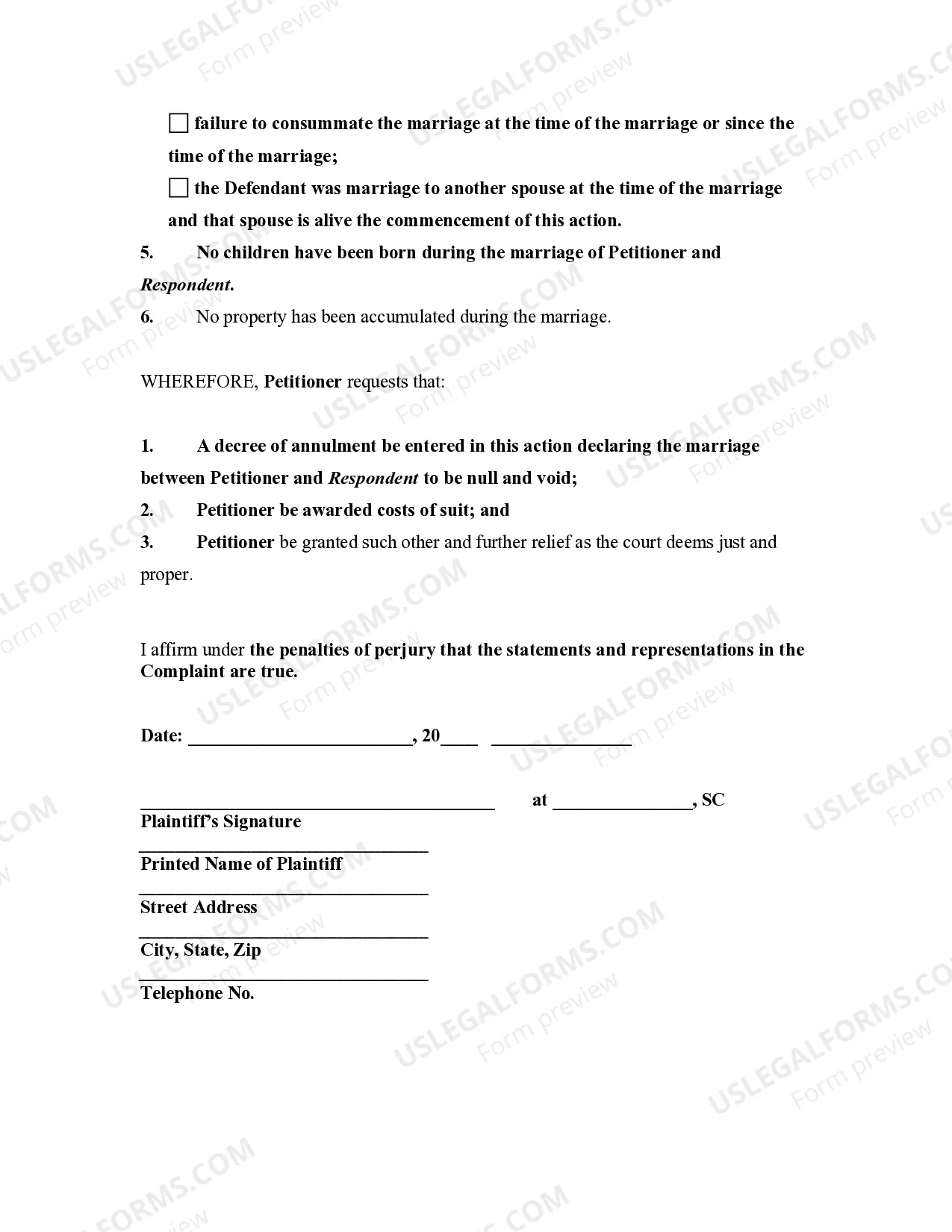 Preview Complaint for Annulment