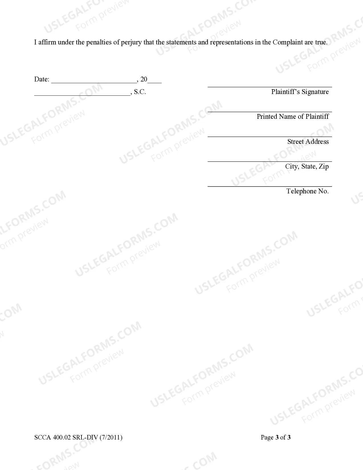 Preview Complaint for Divorce
