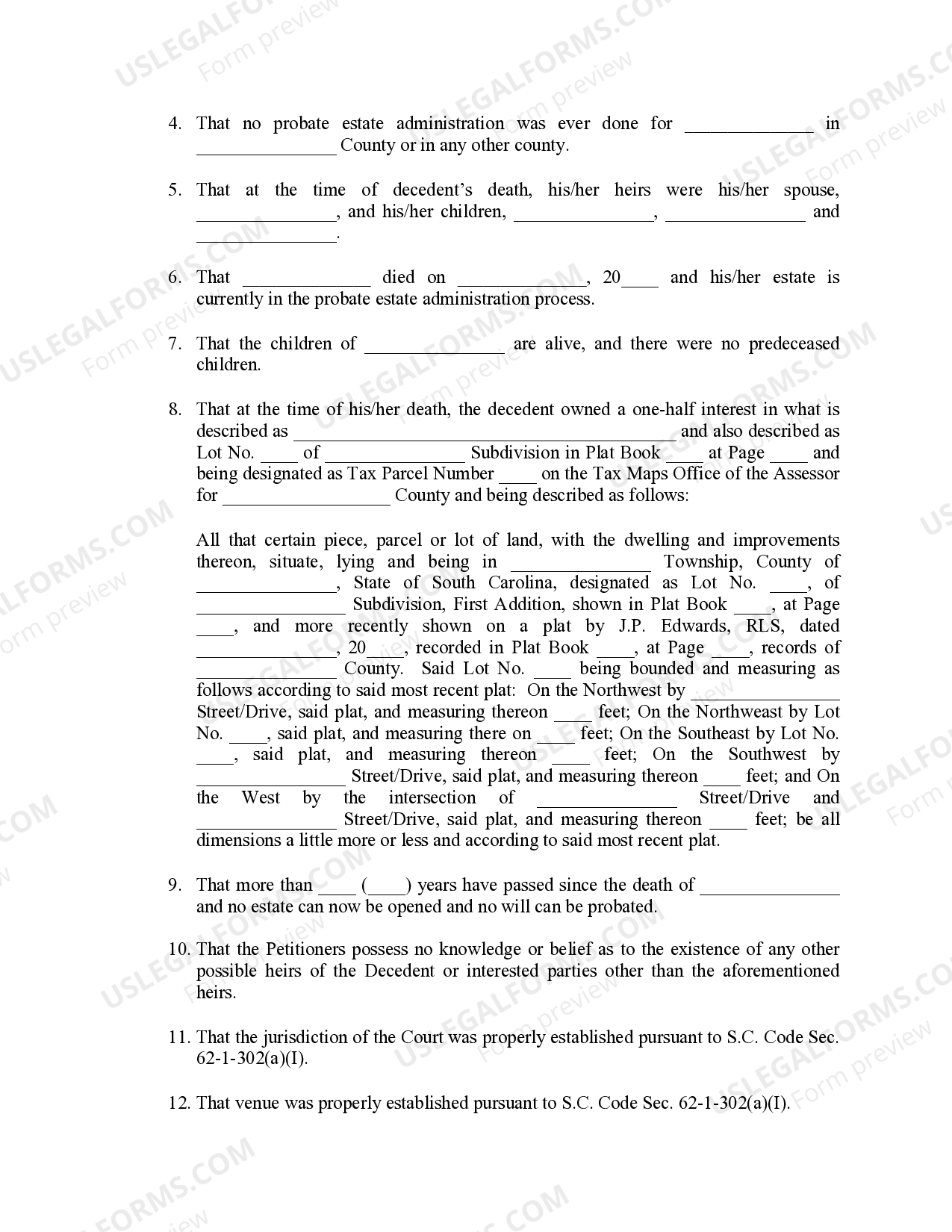 South Carolina Amended Order Establishing Heirs US Legal Forms