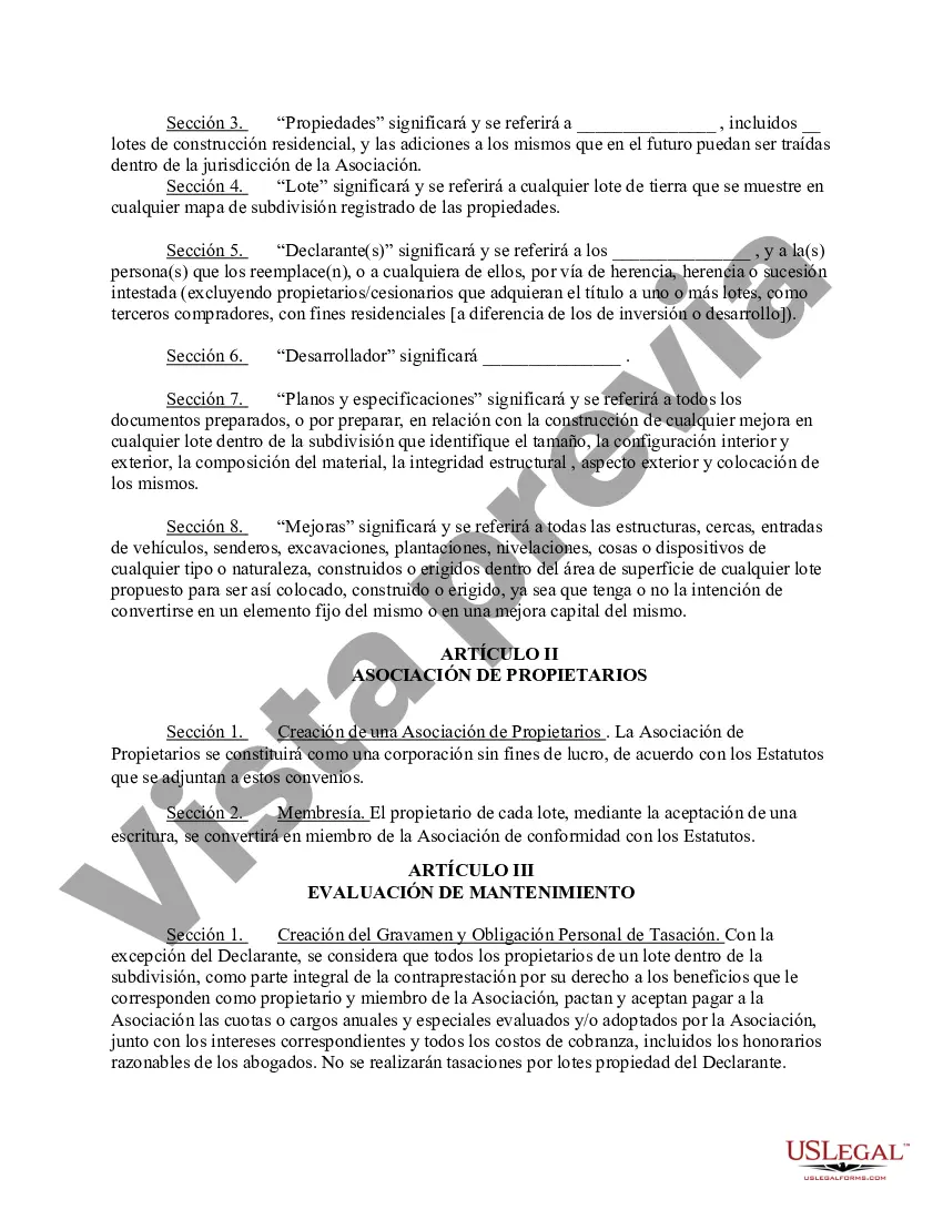 Preview Declaración de Convenios, Condiciones y Restricciones