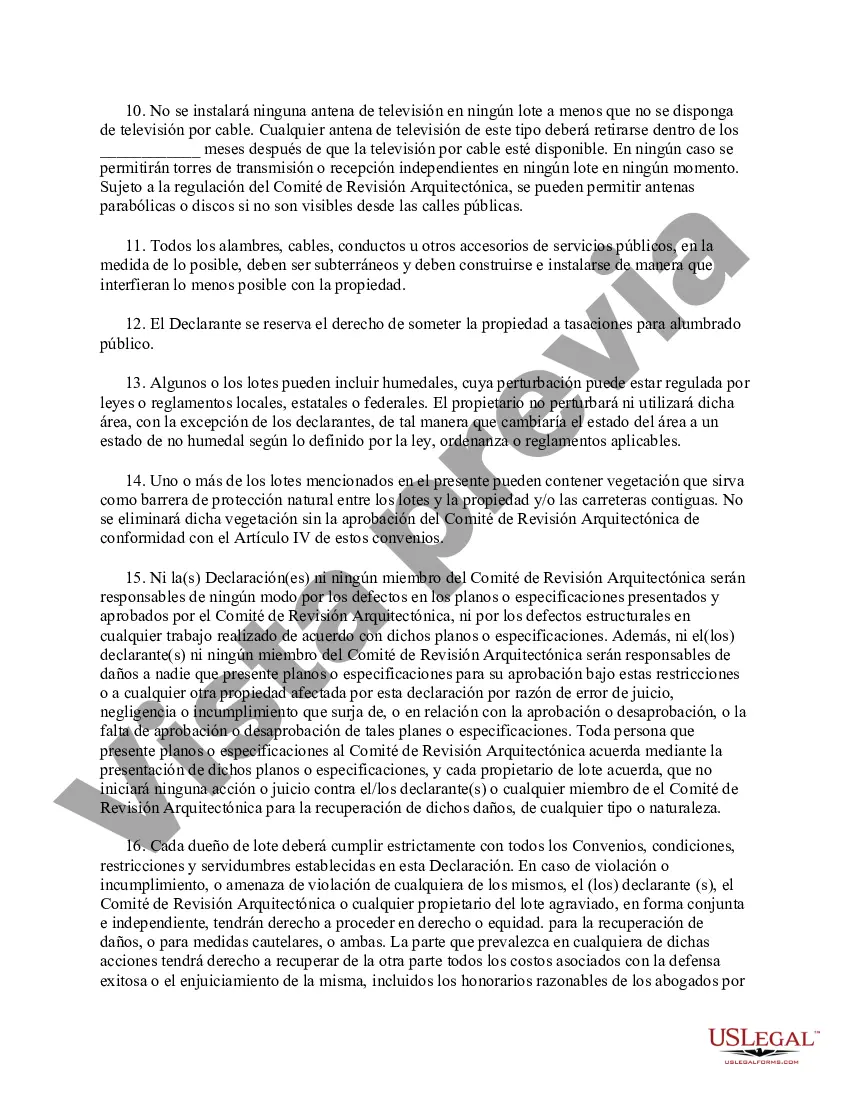 Preview Declaración de Convenios, Condiciones y Restricciones