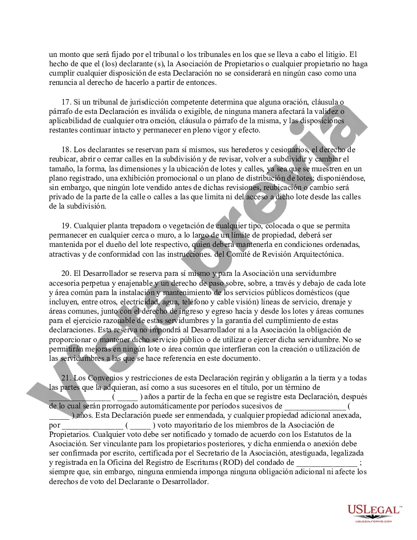 Preview Declaración de Convenios, Condiciones y Restricciones