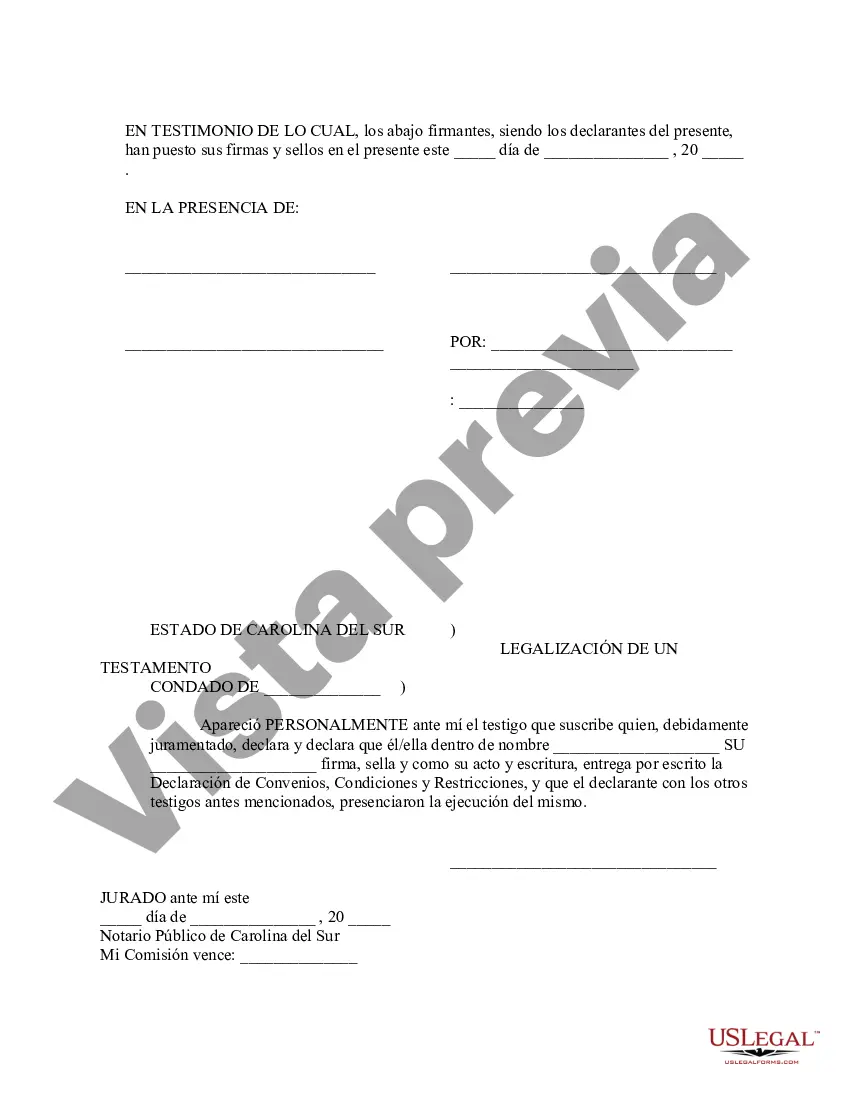 Preview Declaración de Convenios, Condiciones y Restricciones