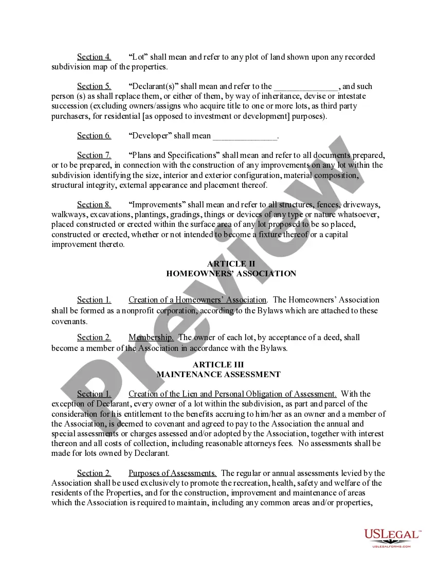 Preview Declaration of Covenants, Conditions and Restrictions