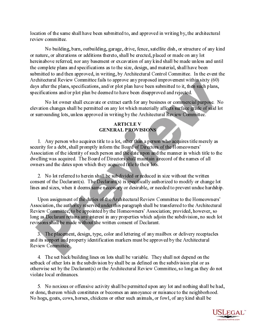 Preview Declaration of Covenants, Conditions and Restrictions
