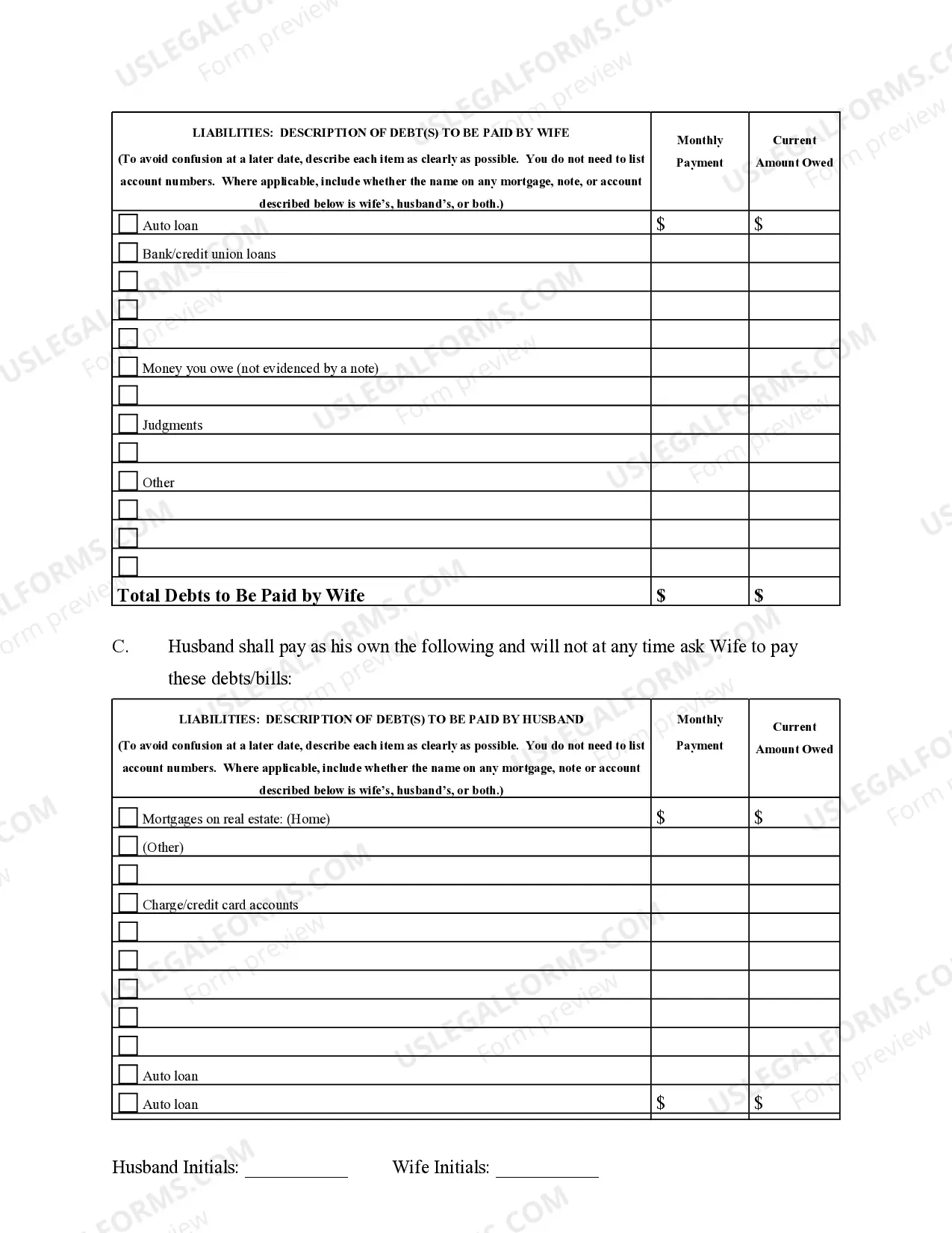 Preview Marital Domestic Separation and Property Settlement Agreement No Children
