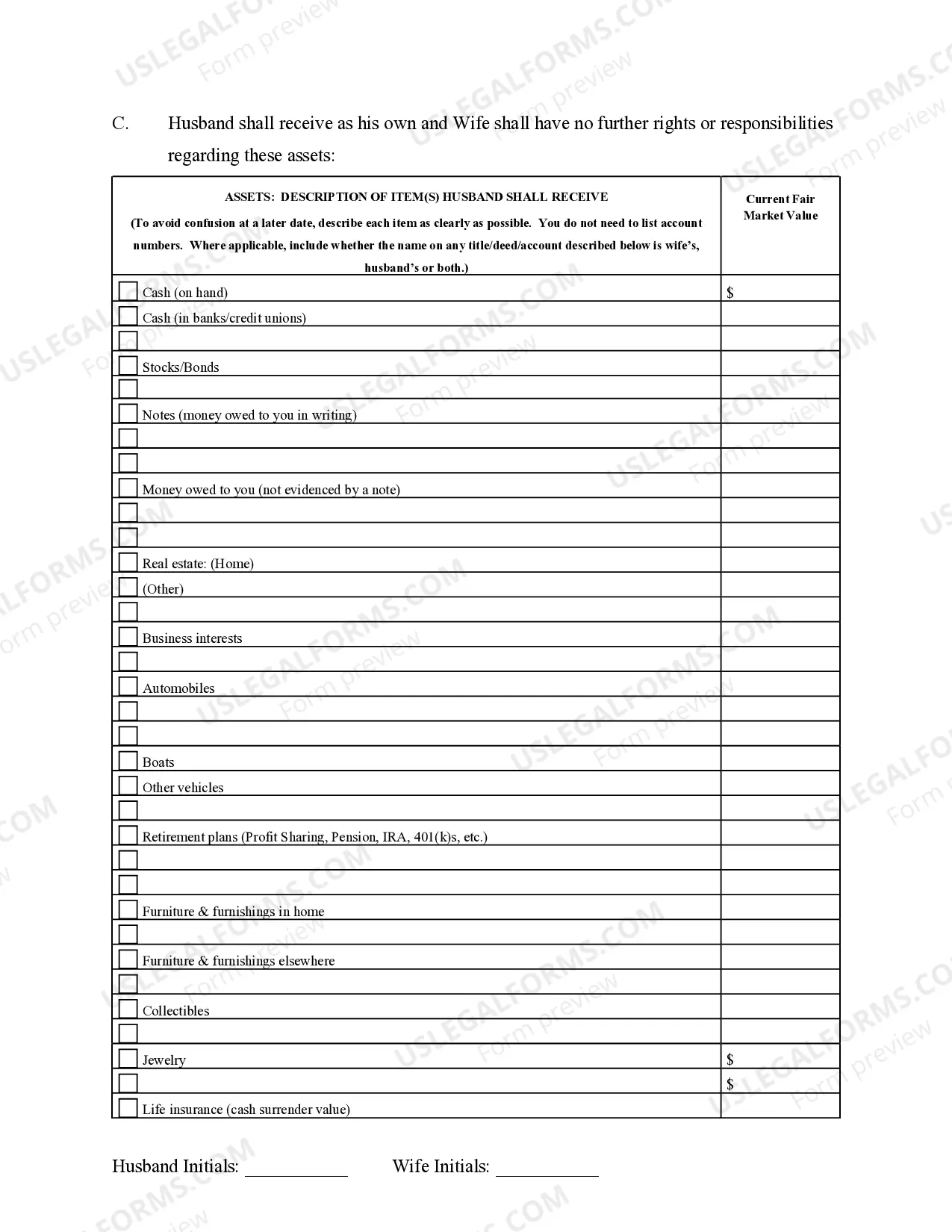 Preview Marital Domestic Separation and Property Settlement Agreement No Children