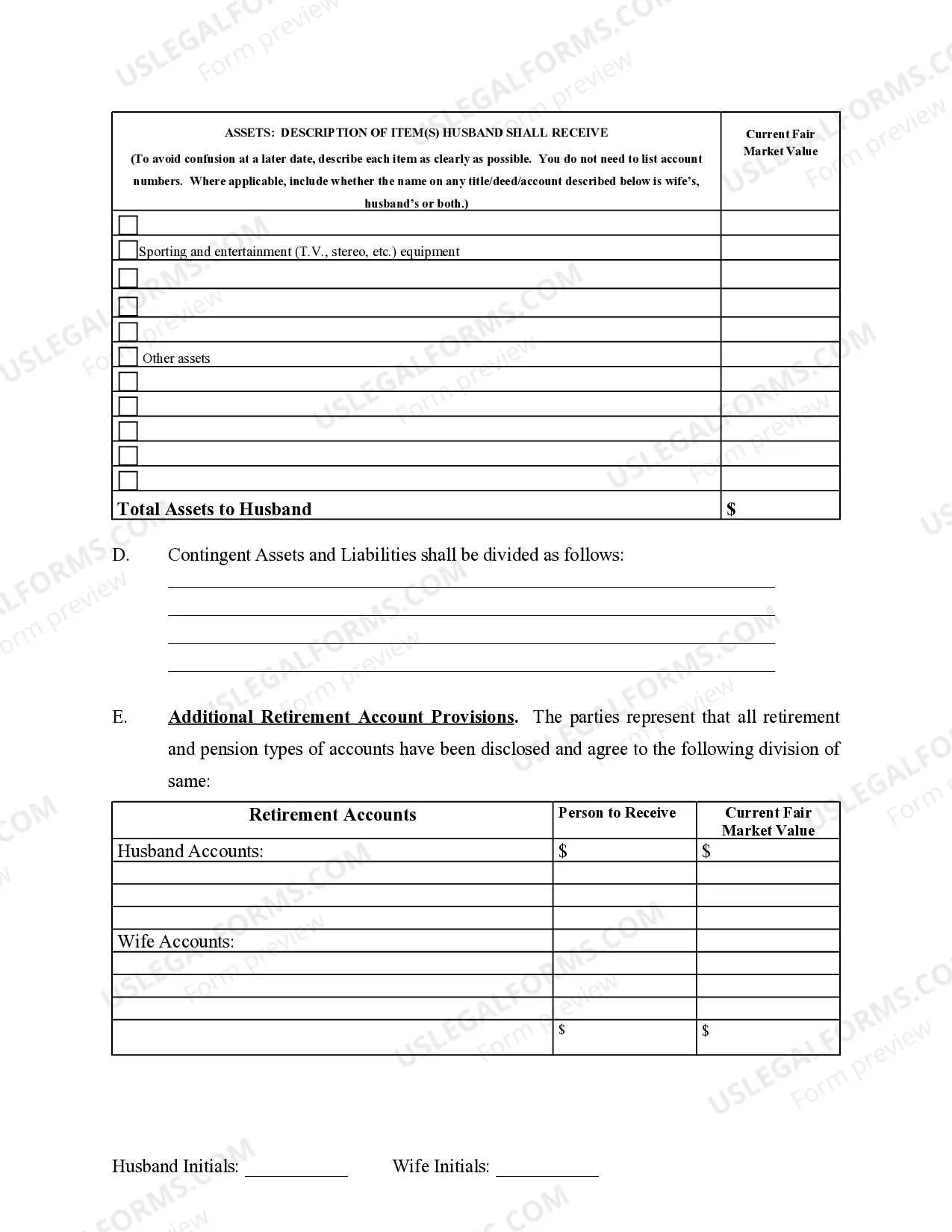 Preview Marital Domestic Separation and Property Settlement Agreement No Children