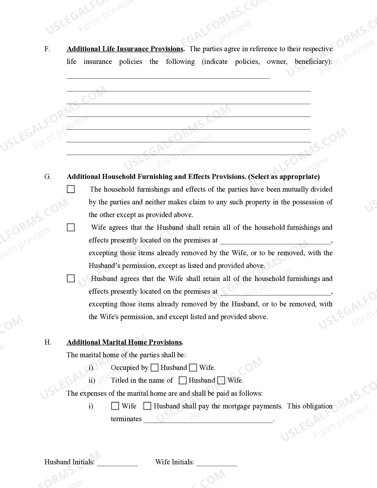 Preview Marital Domestic Separation and Property Settlement Agreement No Children