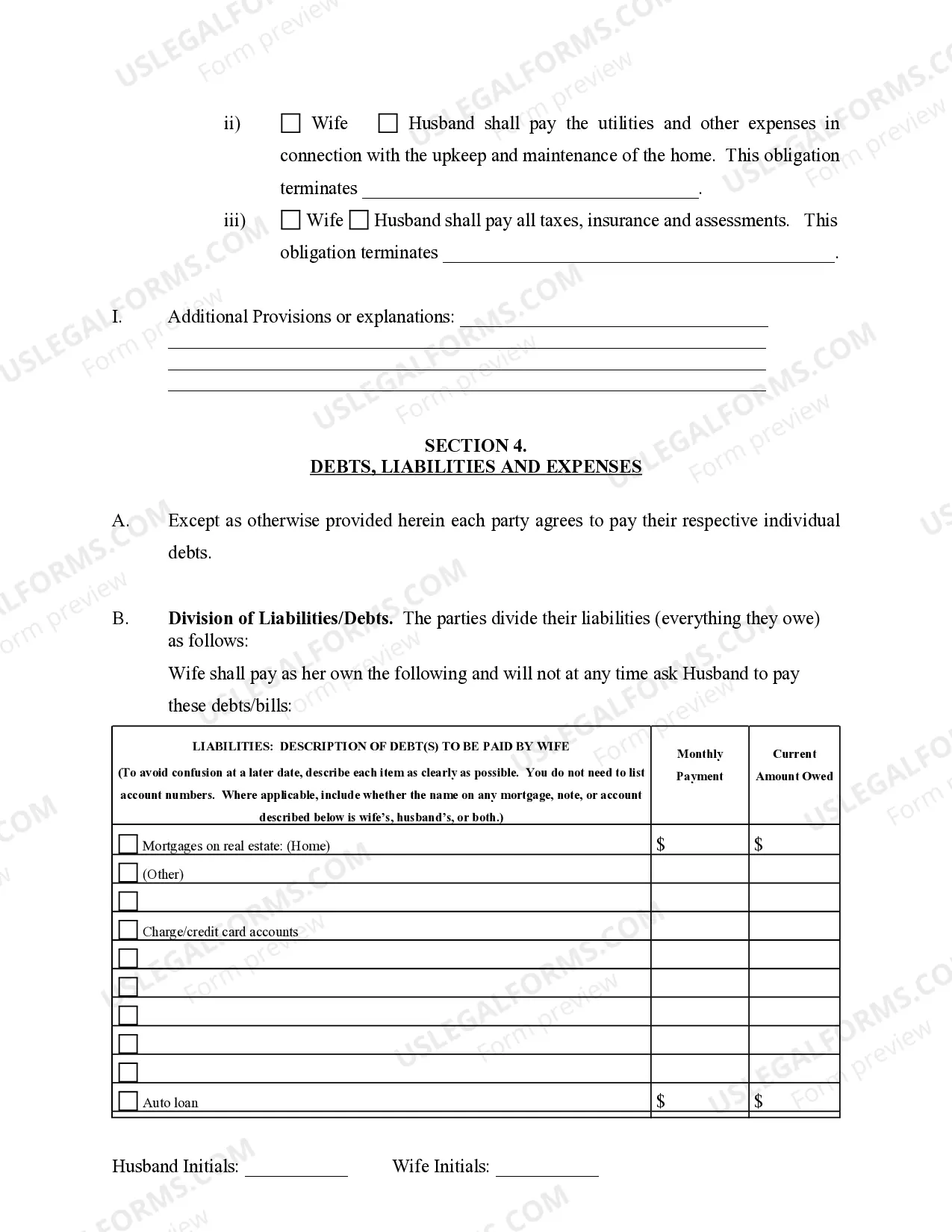 Preview Marital Domestic Separation and Property Settlement Agreement No Children