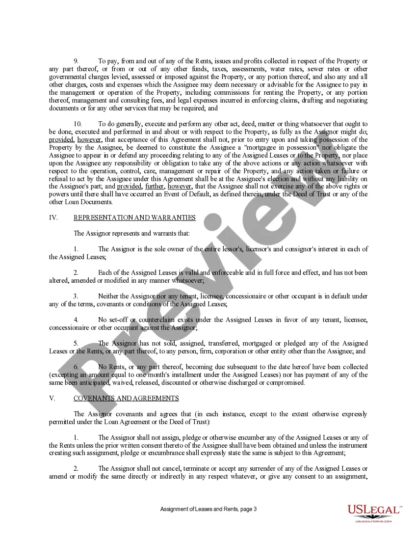 Preview Assignment of Lease and Rent from Borrower to Lender
