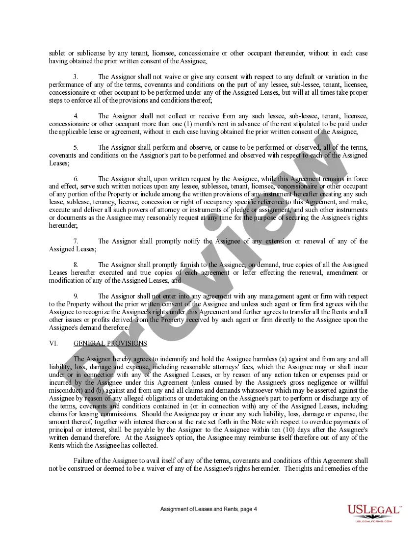 Preview Assignment of Lease and Rent from Borrower to Lender