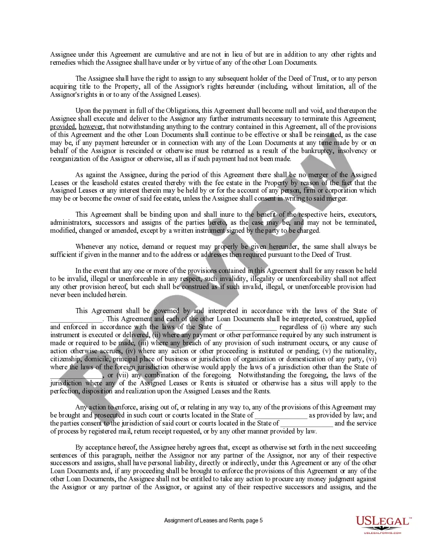Preview Assignment of Lease and Rent from Borrower to Lender