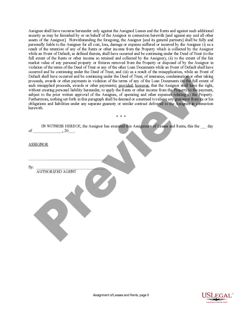 Preview Assignment of Lease and Rent from Borrower to Lender