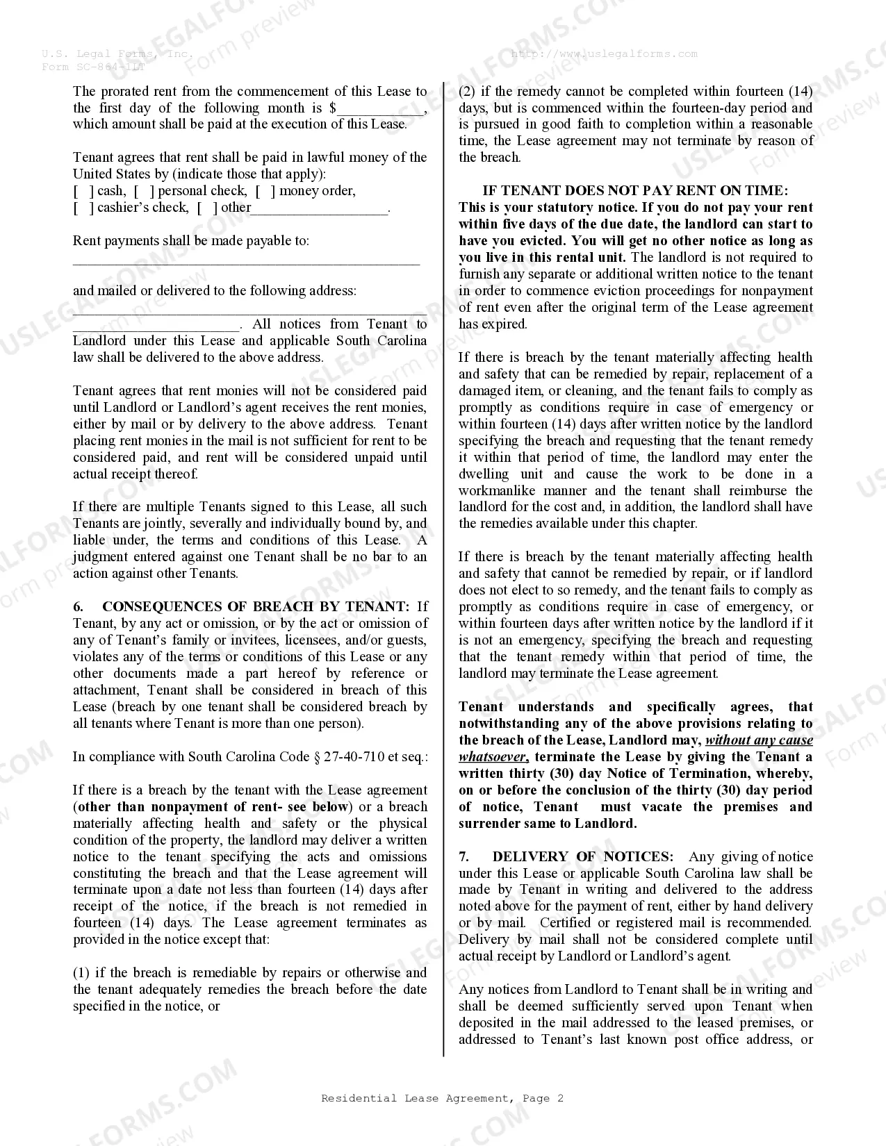 Preview Residential Lease or Rental Agreement for Month to Month