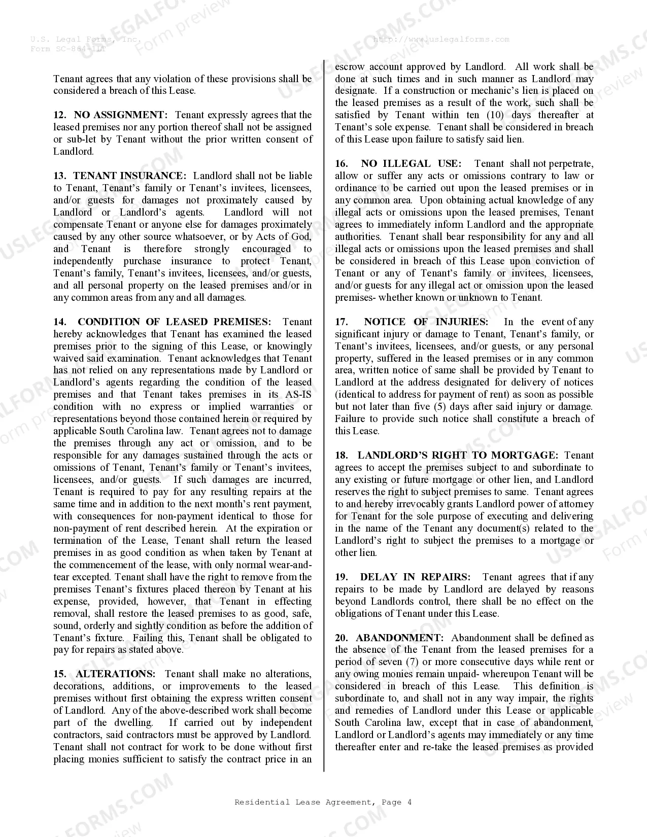 Preview Residential Lease or Rental Agreement for Month to Month