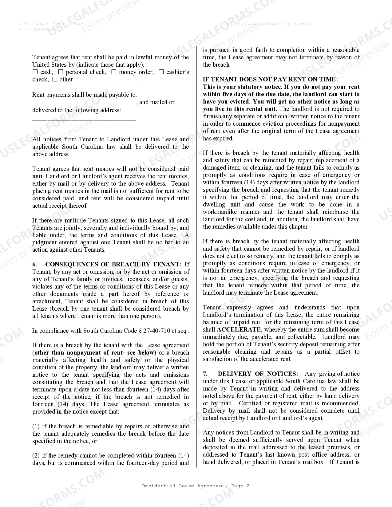 South Carolina Residential Rental Lease Agreement - Rental Lease Agreement  Form | US Legal Forms