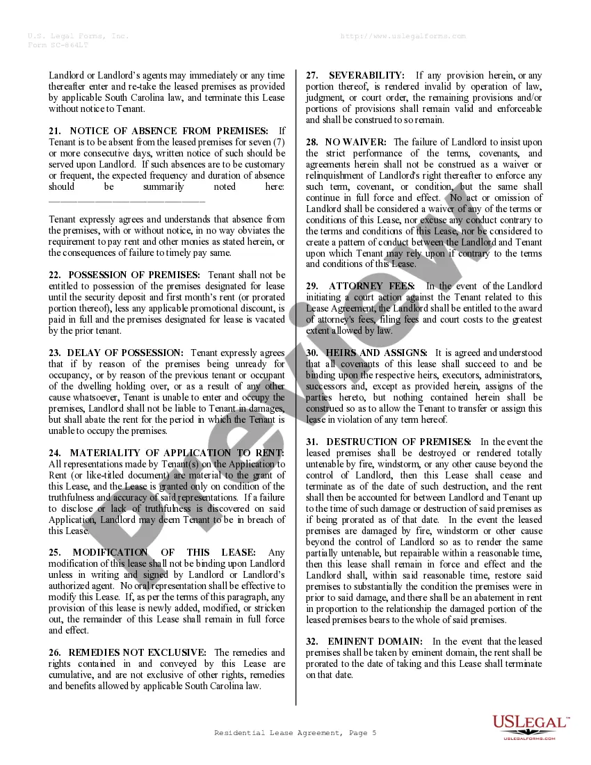 Preview Residential Rental Lease Agreement