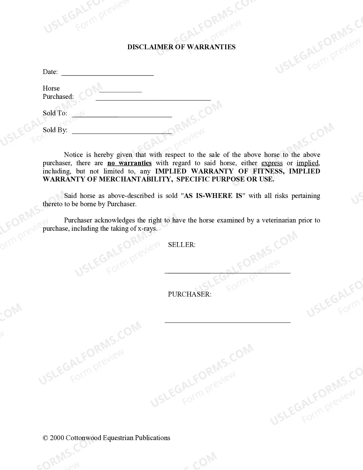 Preview South Carolina Horse Equine Forms Package