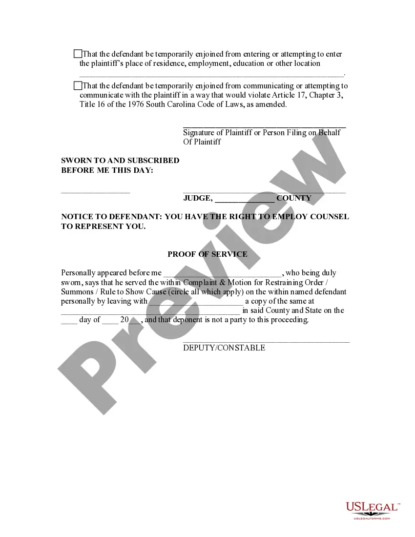 Preview Complaint and Motion for Restraining Order