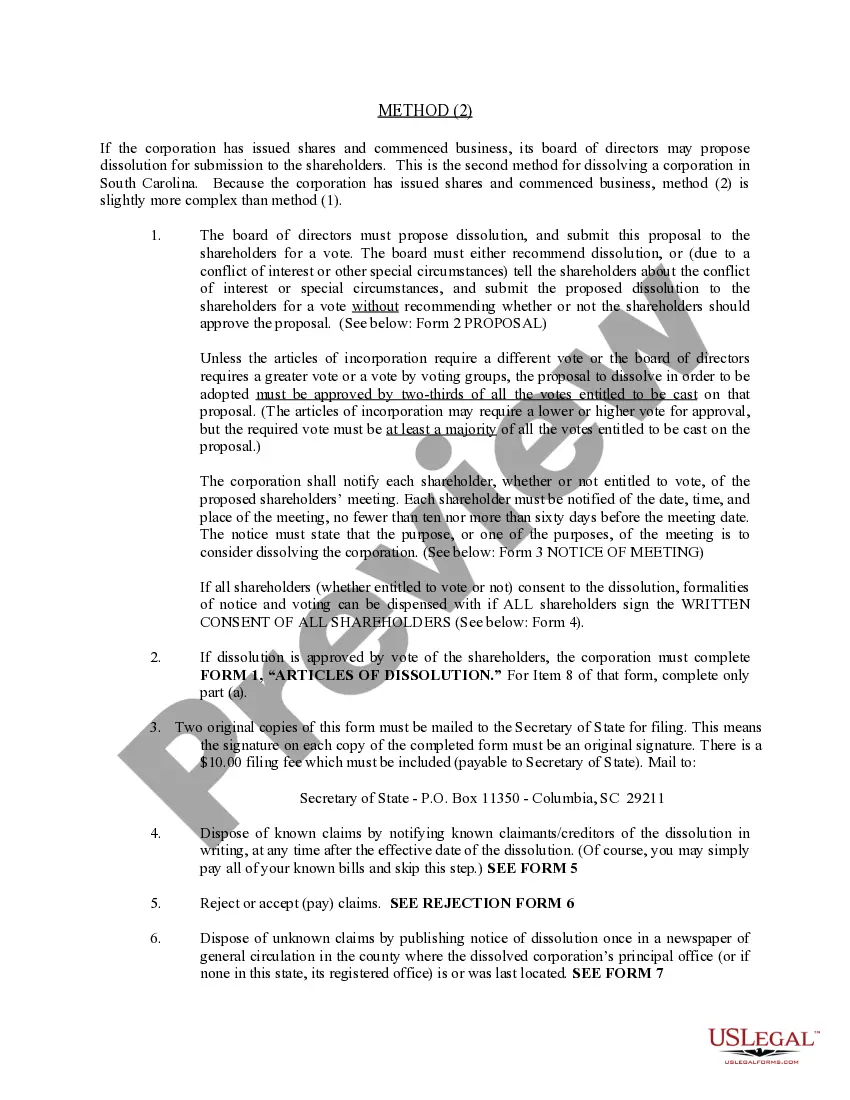 Get South Carolina Dissolution Package to Dissolve Corporation Preview South Carolina Dissolution Package to Dissolve Corporation