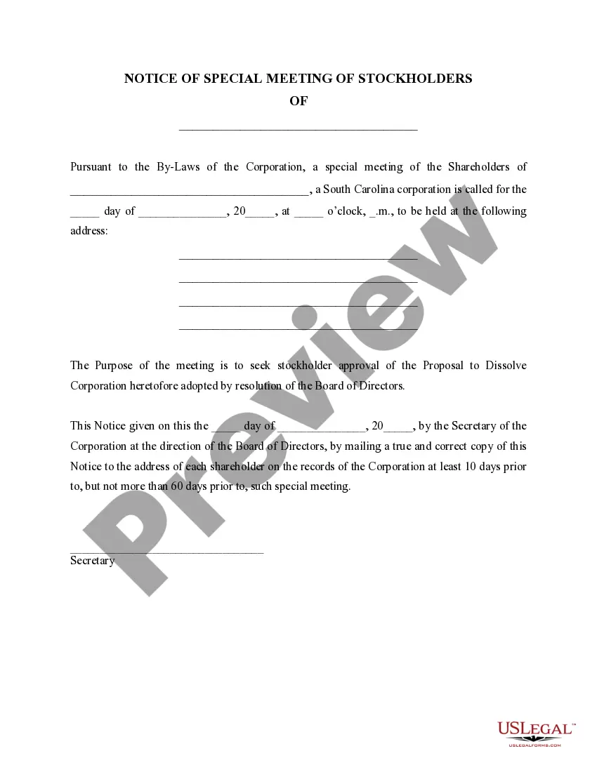 Get South Carolina Dissolution Package to Dissolve Corporation Preview South Carolina Dissolution Package to Dissolve Corporation