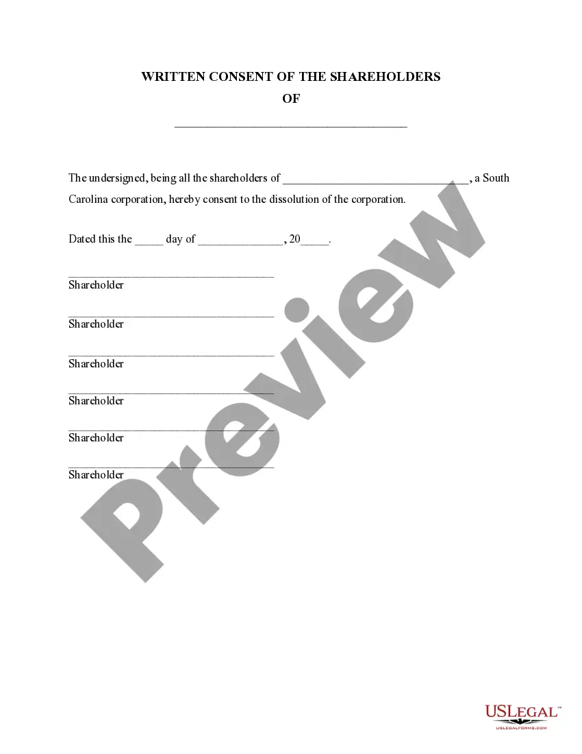 Get South Carolina Dissolution Package to Dissolve Corporation Preview South Carolina Dissolution Package to Dissolve Corporation