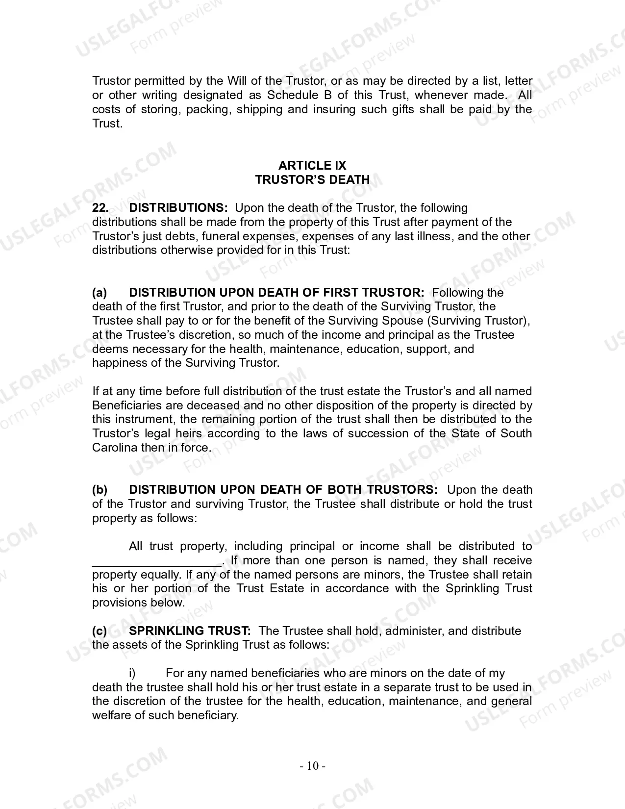 Preview Revocable Living Trust for Husband and Wife with No Children