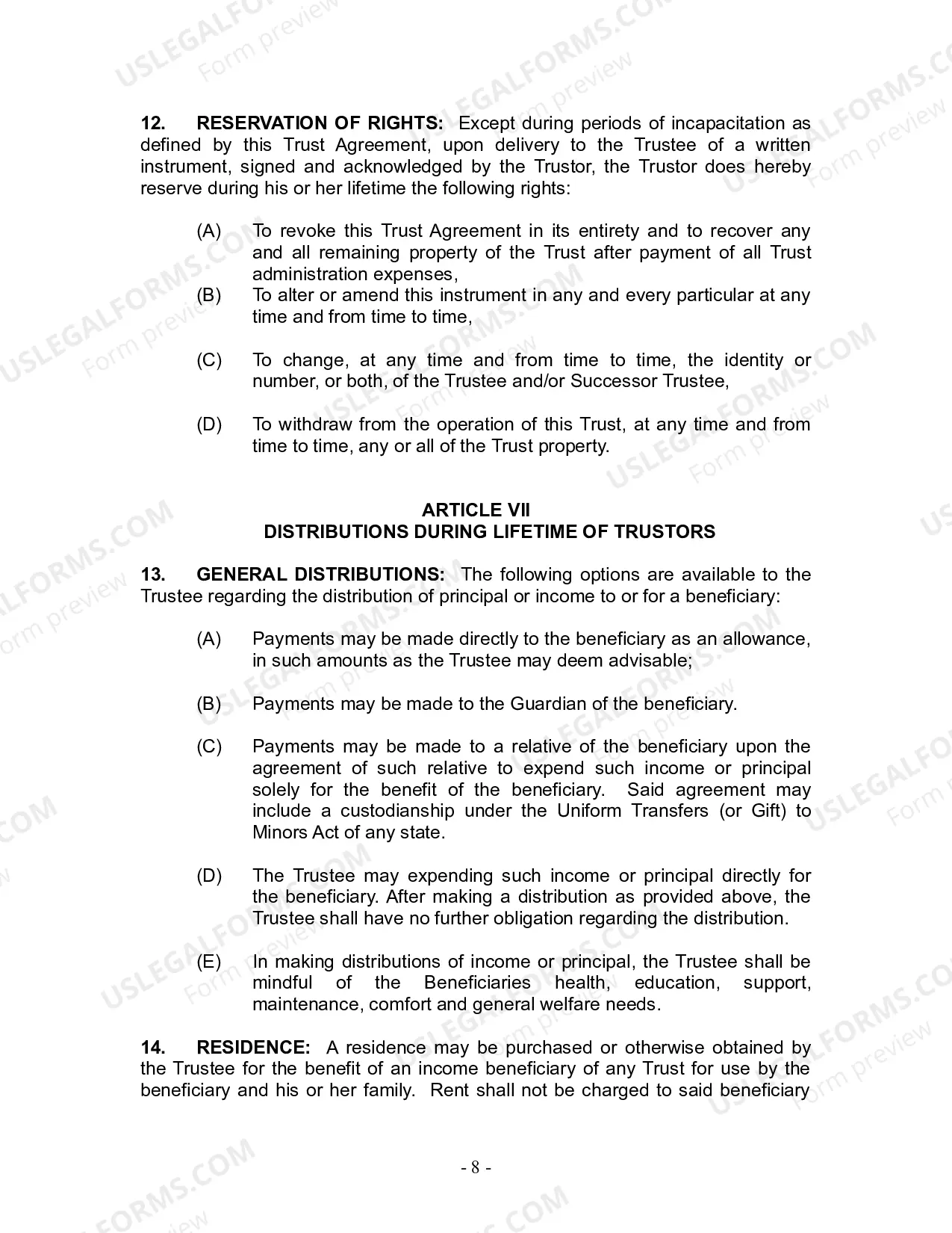 Preview Revocable Living Trust for Husband and Wife with No Children