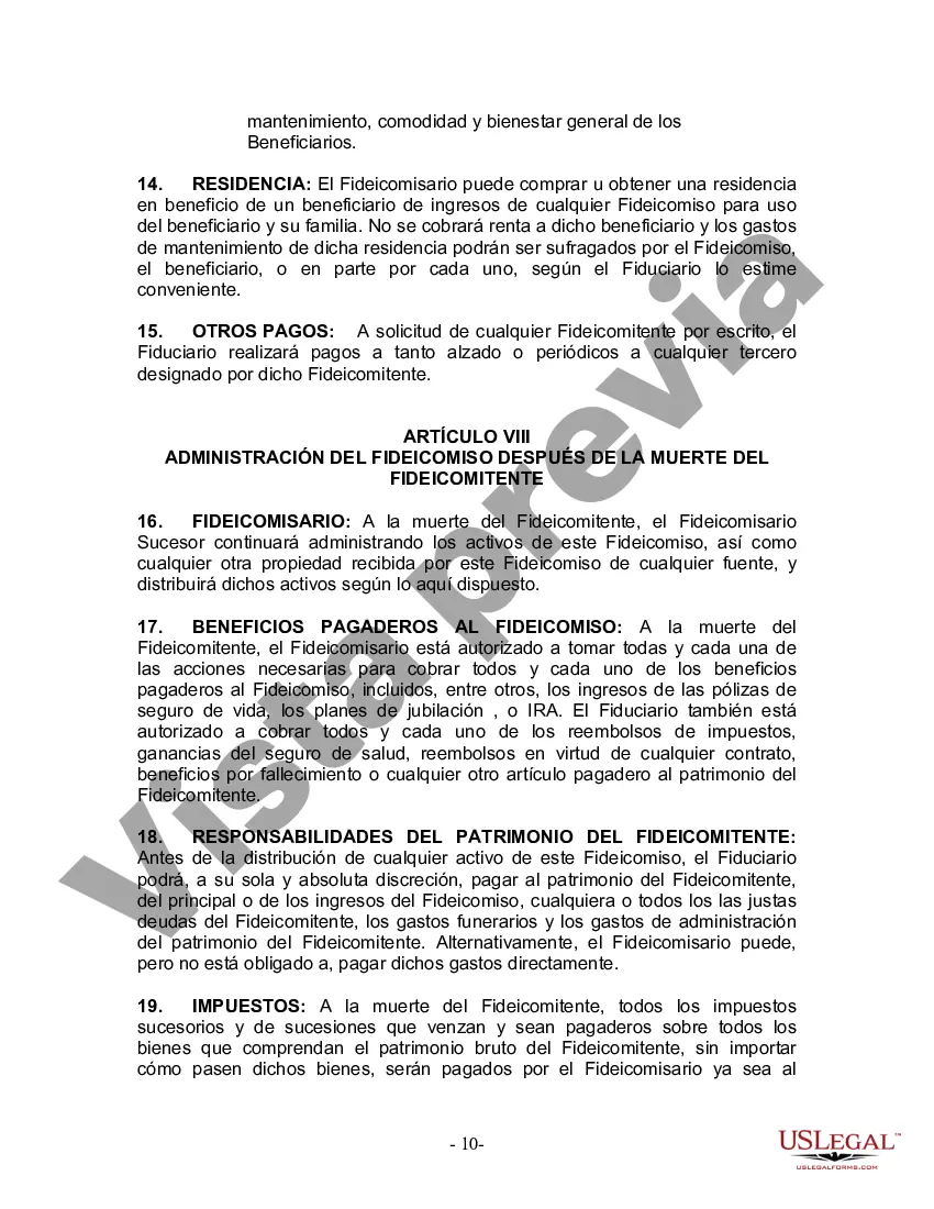 Preview Fideicomiso en Vida para Individuos Solteros, Divorciados o Viudos o Viudos sin Hijos