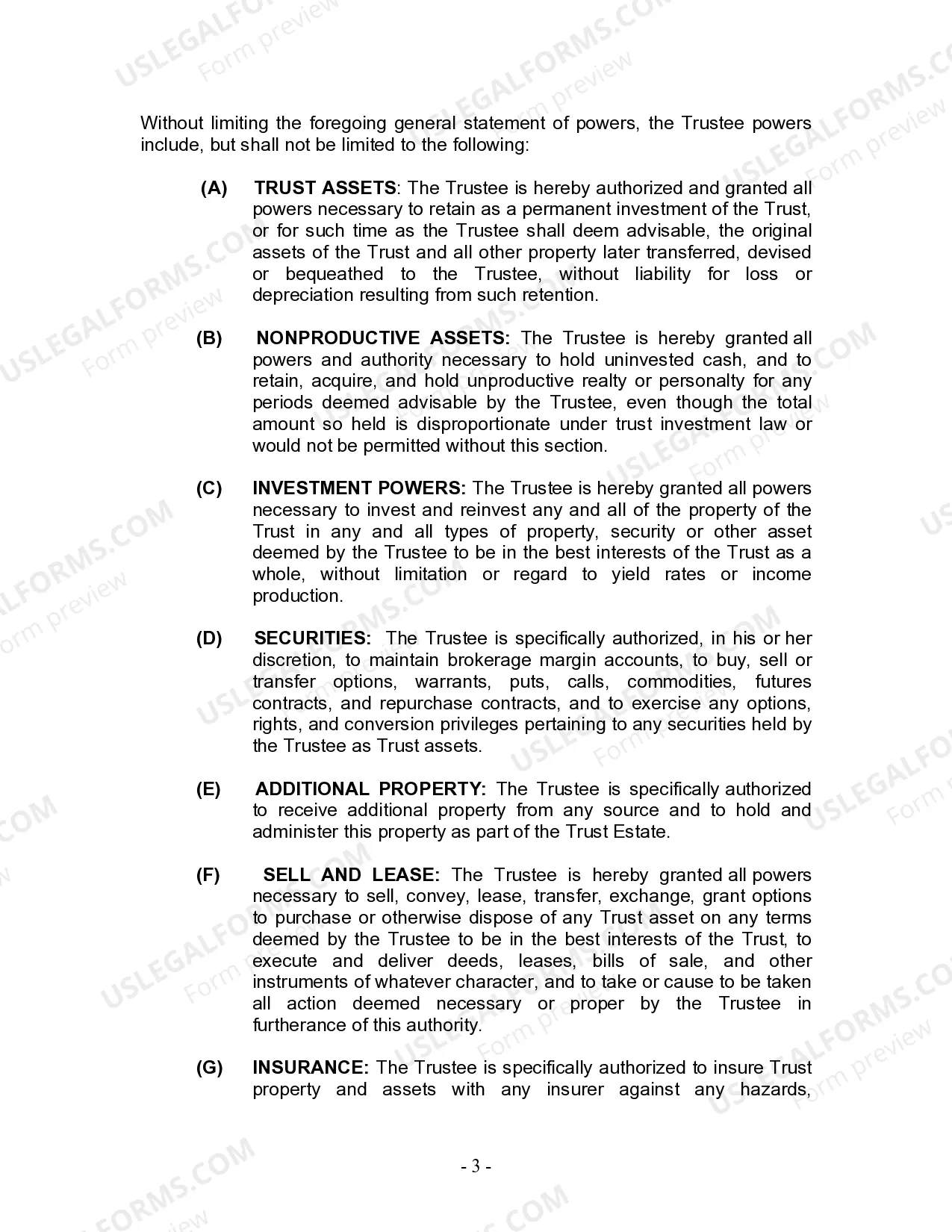 Preview Living Trust for Individual Who is Single, Divorced or Widow or Widower with No Children