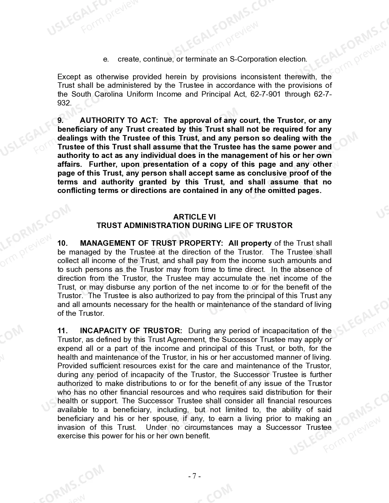 Preview Living Trust for Individual Who is Single, Divorced or Widow or Widower with No Children