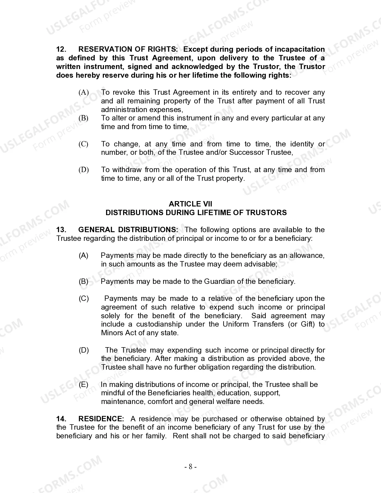 Preview Living Trust for Individual Who is Single, Divorced or Widow or Widower with No Children