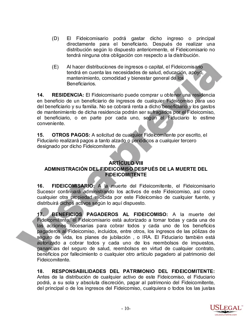 Preview Fideicomiso en Vida para Individuos Solteros, Divorciados o Viudos o Viudos con Hijos